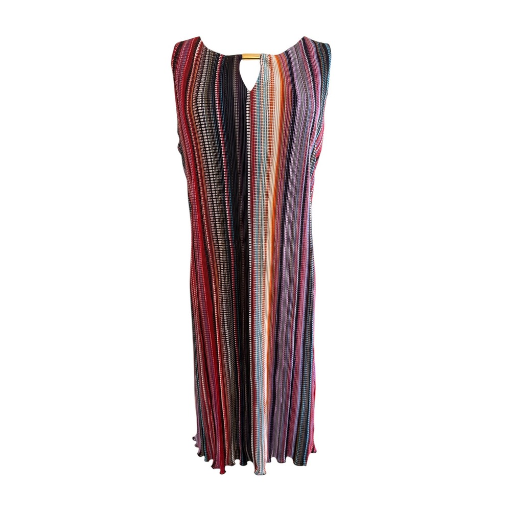 Ronni Nicole Multicolor Striped Pleated Dress Size 14 Sleeveless Shift Keyhole